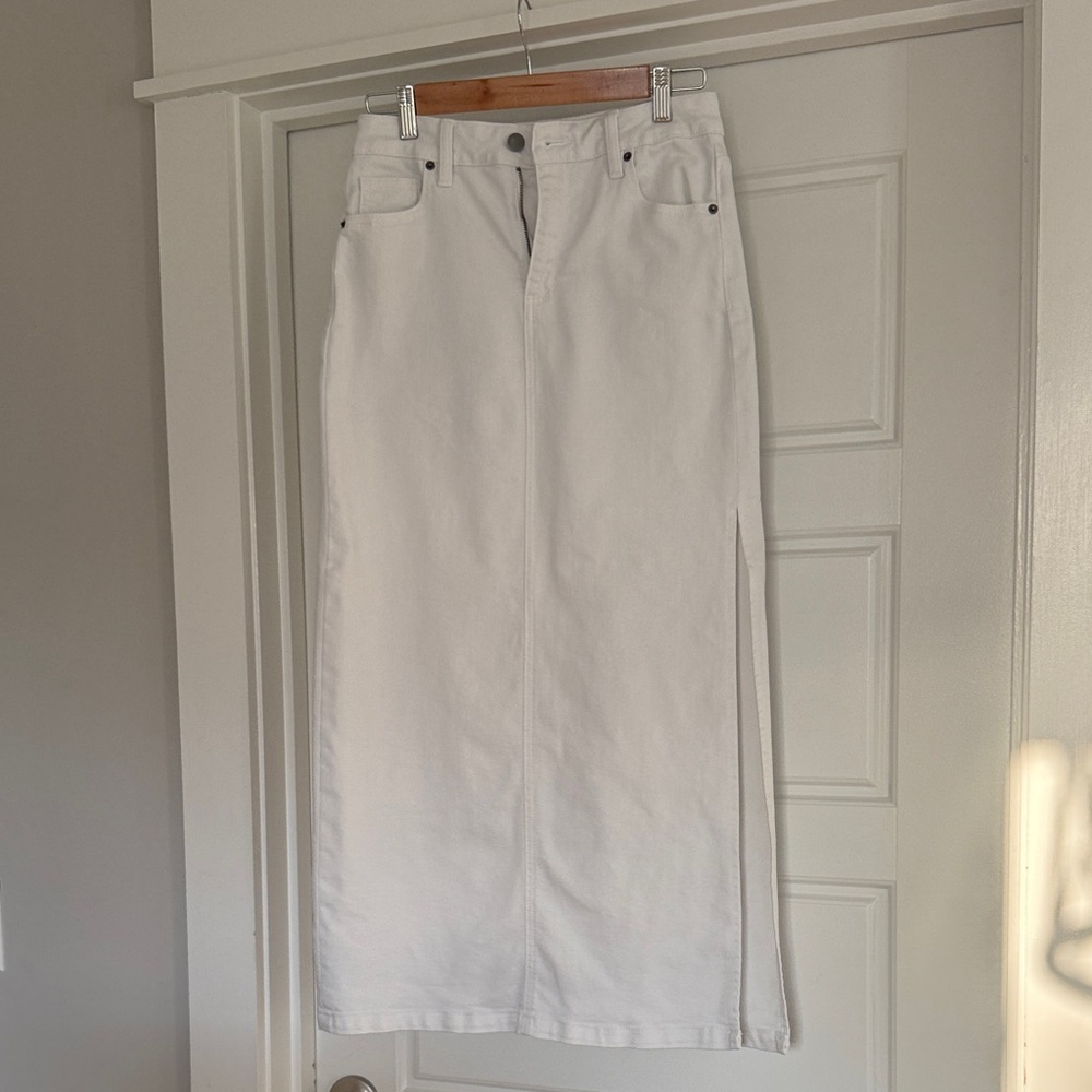 Aqua White Denim Maxi Skirt